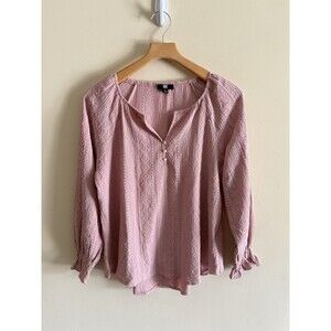 Frye Women's Textured Long‎ Sleeve Peasant Mauve Salt Breeze Blouse Small